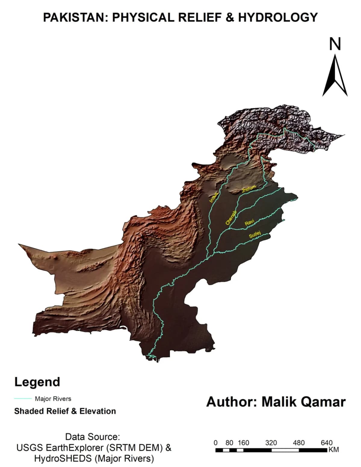 Title: Mapping Pakistan’s Physical Relief & Hydrology.